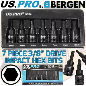 US PRO IMPACT HEX BIT Sockets Set 3/8" Drive Impact H3 To H10 Allen Key S2 Steel - Picture 1 of 4