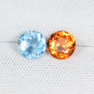 1.85Cts Natural "Multi Color" Mandarin Garnet & Aquamarine Round 6mm Pair...!!!! - Picture 1 of 2