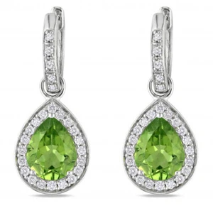 1.50ct Natural Round Diamond 14k White Gold Peridot Hoop Anniversary Earring - Picture 1 of 3