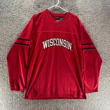Wisconsin Badgers Jersey Adult Large Red NCAA Football Long Sleeve Hockey Logo