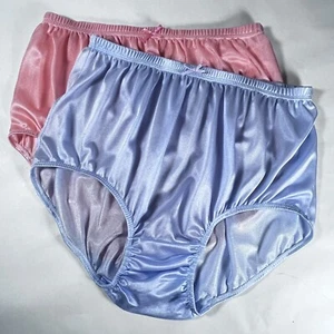 2 Pair (Blue & Salmon) Nylon Panties w/Bow and Double Nylon Wide Gusset Size 8 - Picture 1 of 1