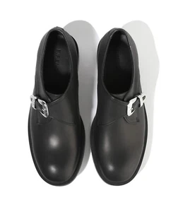 Firenze Atelier Mens Matte Black Leather Bold Round Toe Monk Strap Derby Shoes - Picture 1 of 19