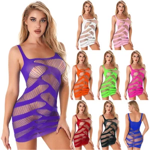 Damen Fishnet Bodycon Minikleid durchsichtig Babydoll Dessous Hemd - Bild 1 von 101