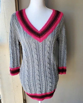 Suéter DKNY Jeans Mujer Gris Medio Rosa Rojo Granate Brillo Manga 3/4 Tejido Foto 1 de 4