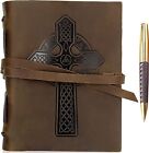 Leather Journal Celtic Cross Notebook Embossed Cross Handmade Travel Diary, A5