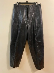 Vintage VTG 1990s Toffs Womens Leather Pants Wide Leg Size 14 30" Inseam - Picture 1 of 3