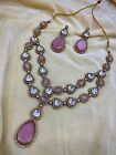 Gold Forming Indian Style Bollywood Necklace Kundan CZ Pink Sapphire Jewelry Set