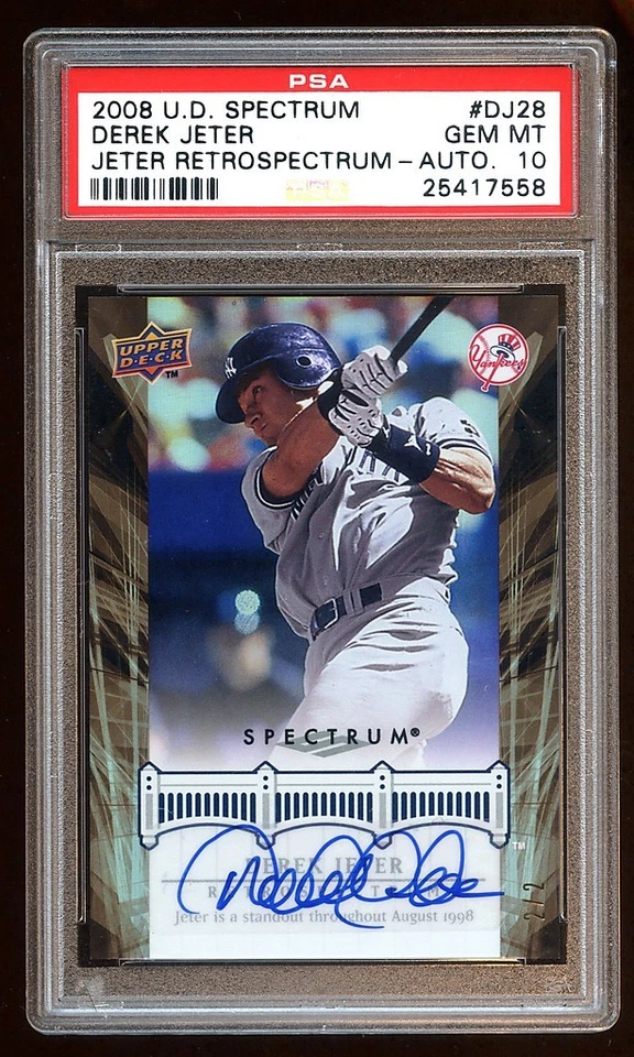 POP 1 PSA 10 DEREK JETER 2008 UD AUTOGRAPH #D 2/2 JERSEY# AUTO RARE YANKEES - Image 1 of 1