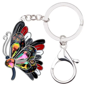 Enamel Alloy Rhinestone Butterfly Keychains Purse Car Key Ring Insects Jewelry - Picture 1 of 11
