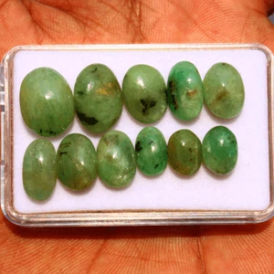 11 Pcs Natural Zambian Emerald Untreated 9mm-14mm Oval Cabochon Loose Gemstones - Picture 1 of 14