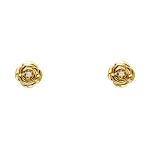 Ioka - 14K Yellow Gold Round Cut CZ Flower Screw Back Stud Earrings - Picture 1 of 3