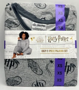 Women's Size XS Harry Potter 2-Piece Cozy Pajama Set Long Sleeve Gray - Picture 1 of 4