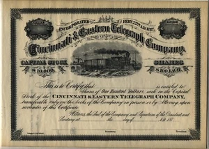 Certificado de acciones de Cincinnati & Eastern Telegraph Company - Imagen 1 de 1