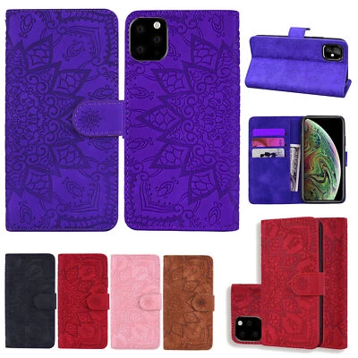 Embossing Flower Wallet Phone Case For iPhone 15 14 13 12 11 Pro Max XR 5 6 7 8 - Image 1 of 4