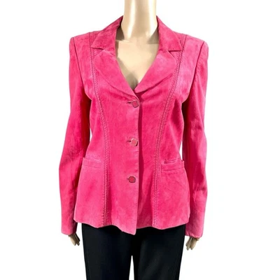Chaqueta Blazer Salvatore Ferragamo Rosa Fucsia Gamuza Cuero Talla 12 IT 46 Foto 1 de 4