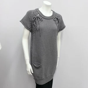 Suéter túnica largo Phillip Lim 3.1 gris tejido y cable plata ojales lazos S - Imagen 1 de 7