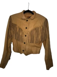 VTG WILSON’S Adventure Bound Womens SM Tan Leather Fringe Crop Western Jacket - Picture 1 of 14