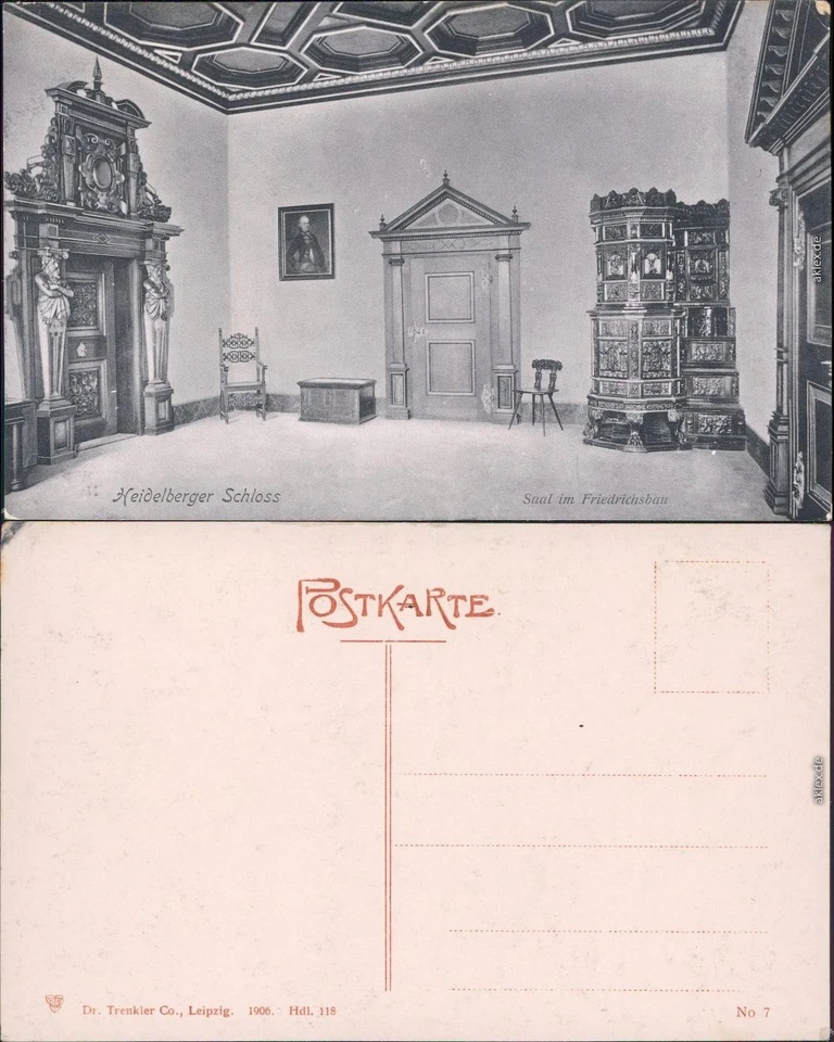 Heidelberg Schloss - Saal im Friedrichsbau Ansichtskarte  1906 - Bild 1 von 3