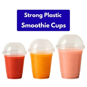 Plastic Milkshake cups With Cross Dome Lids Takeaway Reusable | Pack of 50 - Picture 1 of 16