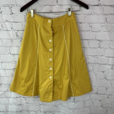 ModCloth Button-Front A-Line cotton Skirt contrast piping sz S boho western - Image 1 of 4