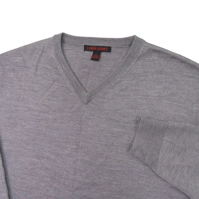Linea Uomo Mens Pullover V Neck Sweater L Light Gray Cotton Wool Blend Thin - Image 1 of 4