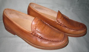 Vtg J. Murphy by Johnston & Murphy tan woven leather loafers, men's size 10.5 M - Foto 1 di 13