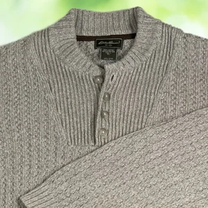 Vintage EDDIE BAUER Pullover Herren XLT Henley Pulli Haferflocken Struktur Strick Y2K - Bild 1 von 12