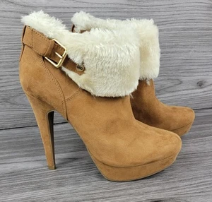 GBG by Guess Women's Ankle Booties 8m Stiletto Platform Faux Suede Faux Fur - Picture 1 of 11