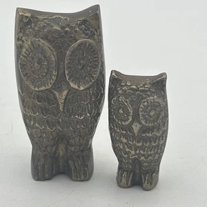 Vintage massiv Messing Eule Paar Figuren Statue Set MCM Briefbeschwerer klein Deko - Bild 1 von 7