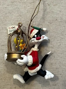 1995 Warner Bros Sylvester & Tweety Bird Cage Looney Tunes Christmas Ornament - Picture 1 of 5