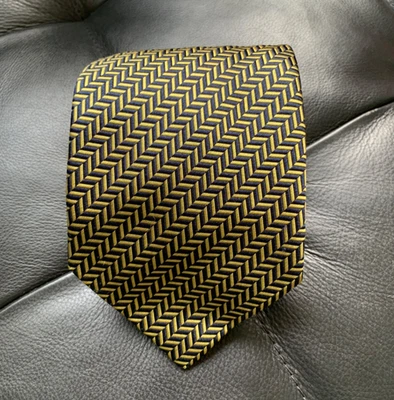 Eximious из Лондона шелковый галстук галстук золото/черный 3,75 «x 57» ручной работы в Италии - Изображение 1 из 4