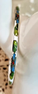 Vintage Chinese Cloisonne Enamel on Metal Floral Bangle Bracelet Stackable - Picture 1 of 6