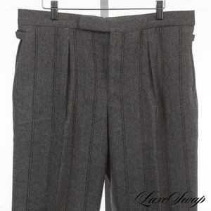 LNWOT Camoshita Made in Japan Grey Maxi Herringbone Tweed Gold Striped Pants 50 - Picture 1 of 7