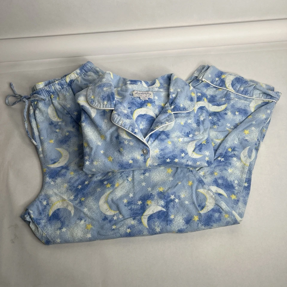 Lanz of Salzburg Classic Notch Collar Flannel Pajama Set Women’s Moon Stars Soft - Image 1 of 4