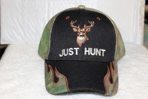 DEER JUST HUNT OUTDOOR HUNTER BASEBALL CAP ( CAMOUFLAGE AND BLACK ) - Picture 1 of 2