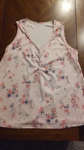 Rosa ärmelloses Top gerippt Polyester Stoff Blumenmuster Druckknopfleiste XL - Bild 1 von 1