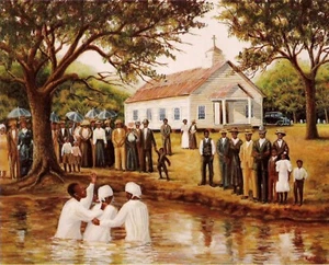 Black African American BAPTISM IN A LAKE - 8 x 10" ULTRA PREMIUM SATIN Print - Picture 1 of 2