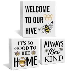 Summer Honey Decor for Home Farmhouse Honey BEE Wood Box Signs Set of 3 NEW!! - Picture 1 of 6