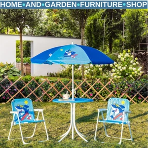 Children's 4-Piece Foldable Garden Set with Table, Chairs, and Parasol Blue - Picture 1 of 12