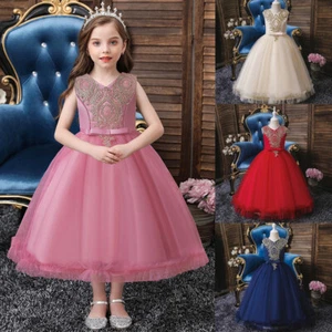 Kids Flower Girls Long Dress Wedding Birthday Formal Princess Party Pageant Gown - Picture 1 of 40