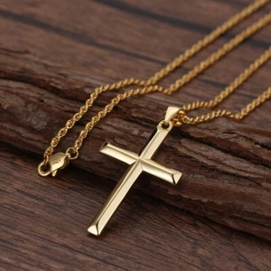 18ct Yellow Gold on Silver Cross Pendant - Choice of Chain / Necklace - Picture 1 of 6