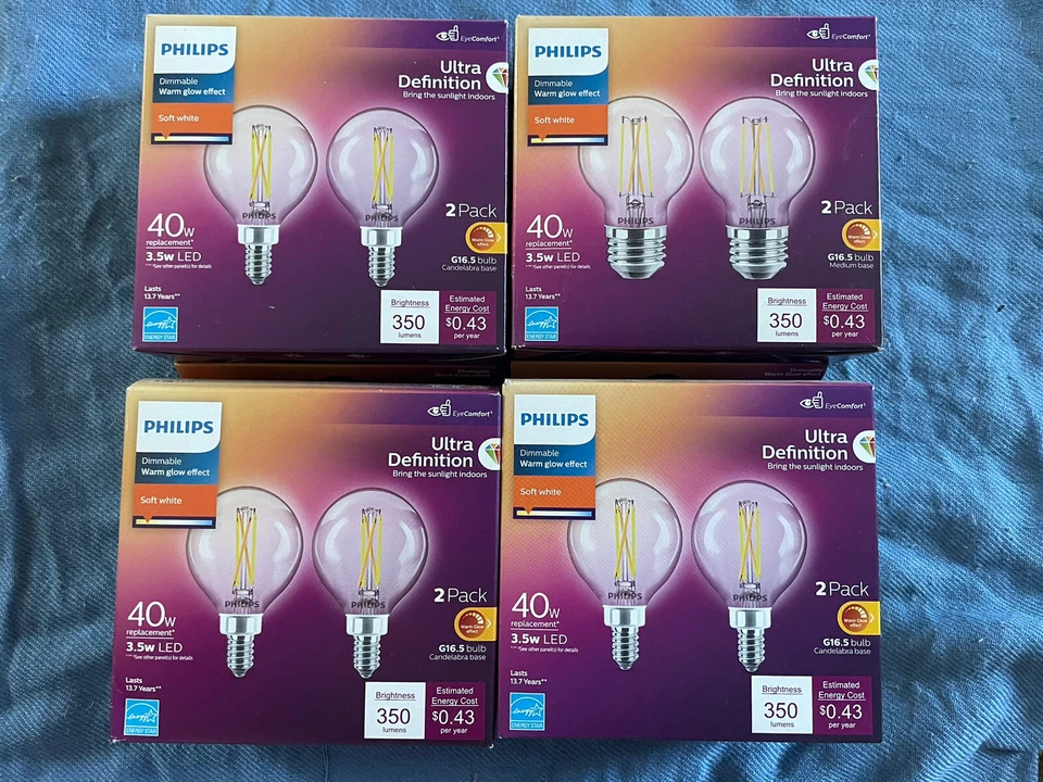 4x Pack Philips 40-Watt Equiv A19 Dimmable Warm Glow LED Light Bulb Soft White - Image 1 of 1