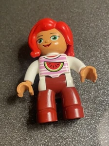Lego Duplo RED-HEADED WOMAN LADY WORKER 2.5" FIGURE Watermelon Shirt Rare! - Picture 1 of 3