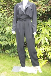 Vintage 1980s Escada Margaretha Ley Tuxedo Style Wool Jumpsuit, EU 36, UK 8 - Picture 1 of 10