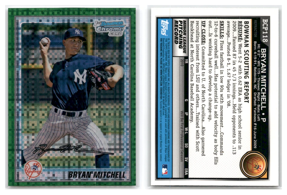 2010 Bowman Chrome Green Xfractor BCP118 Bryan Mitchell - New York Yankees - Image 1 of 1