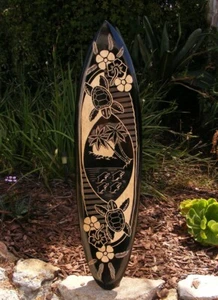 Tropical Turtle Island Honu Carved Wooden Surfboard Tiki Bar Wall Plaque 39 - Picture 1 of 2