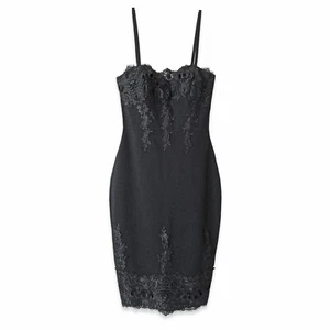 Sz M New With Tags Haute Monde Little Black Dress Lace Stretch Bodycon LBD - Picture 1 of 7