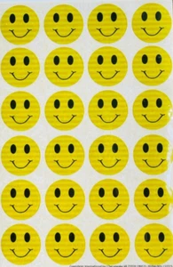 96 Yellow Round Smiley Face Stickers New Sealed 4 Sheets - Picture 1 of 3