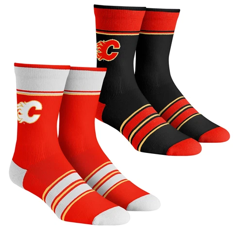Youth Rock Em Socks Calgary Flames Multi-Stripe 2-Pack Team Crew Sock Set Cover
