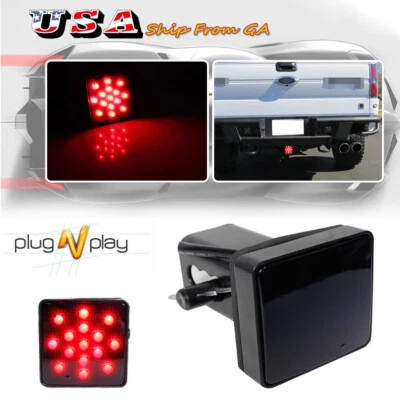 2" Smoked Lens 15-LED Brake Light DRL Trailer Hitch Cover Fit Towing & Hauling - Image 1 of 4